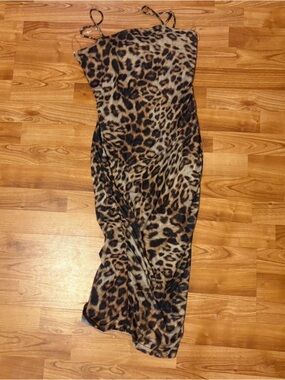 Fashion Nova Leopard Print Maxi Dress in Brown and Black